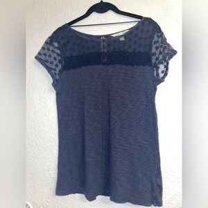 Lauren Conrad Lace Detail Tee Navy Blue Petite Small Polyester/Rayon Cotton/Lace
